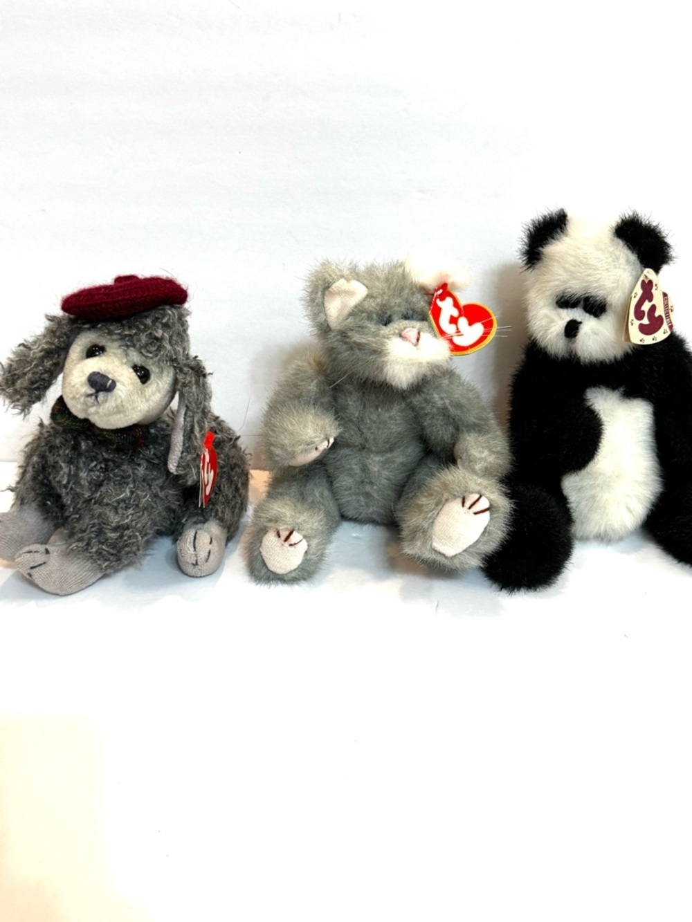 VTG Ty Attic Treasures Pierre Dog, Whiskers Cat, Checkers Panda Plush Toys